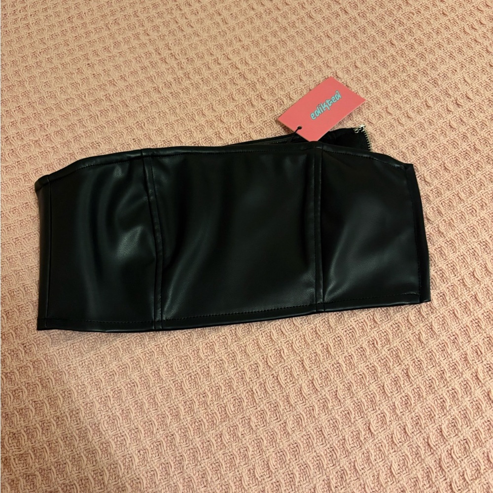 Edikted Black Faux Leather Crop Top